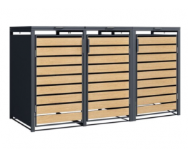 Trivietė šiukšlių konteinerio pastogė MIKKO, pilka/medžio imitacija