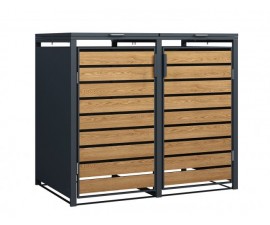 Dvivietė šiukšlių konteinerio pastogė MIKKO, pilka/medžio imitacija