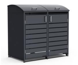 Dvivietė šiukšlių konteinerio pastogė MIKKO, apvalintu dangčiu, pilka