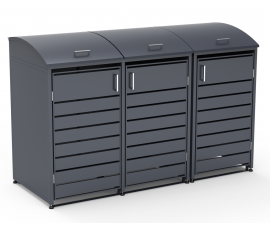 Trivietė šiukšlių konteinerio pastogė MIKKO, apvalintu dangčiu, pilka